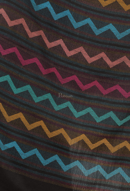 Pashtush India 70x200 Pashtush Women's Reversible Stole, Aztec Weave Scarf, Black