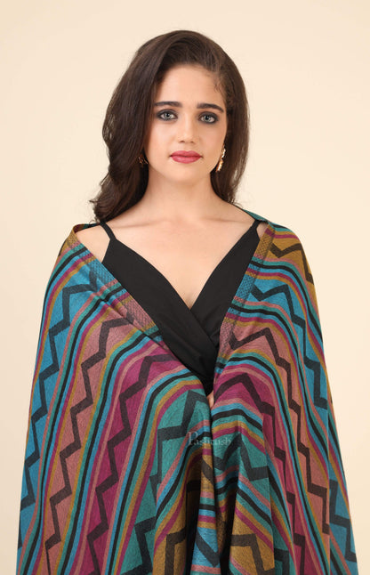Pashtush India 70x200 Pashtush Women's Reversible Stole, Aztec Weave Scarf, Black
