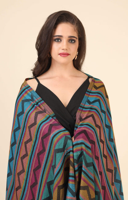 Pashtush India 70x200 Pashtush Women's Reversible Stole, Aztec Weave Scarf, Black