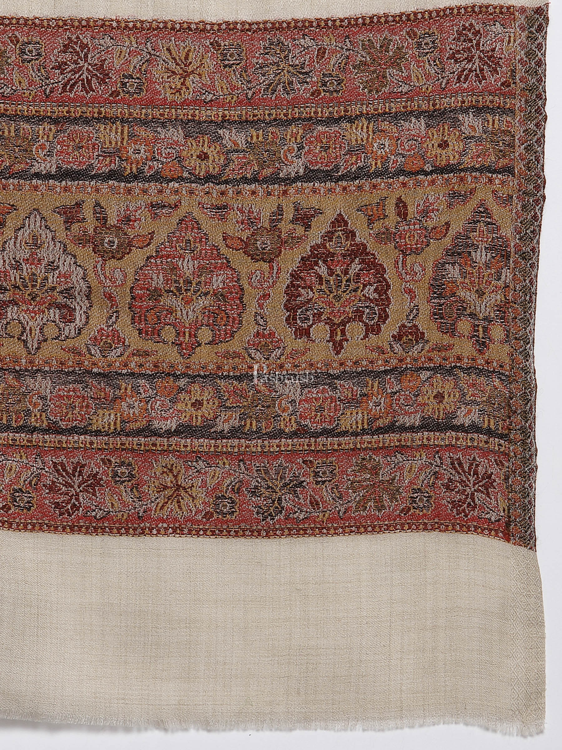 Pashtush India Womens Stoles and Scarves Scarf Pashtush Women'S Reversible Stole, Chanting Paisley Weave Scarf, Beige