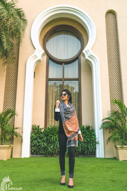 Pashtush India 70x200 Pashtush Women's Reversible Stole, Chanting Paisley Weave Scarf, Black