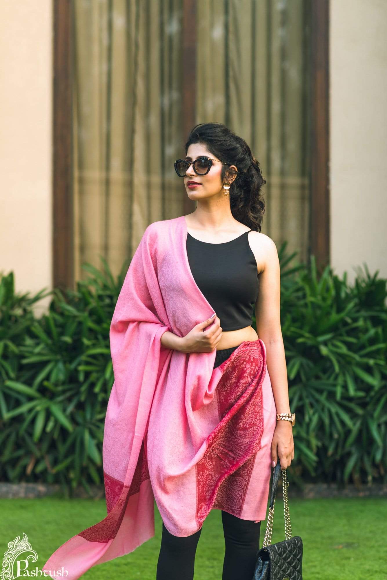 Pashtush Store Stole Pashtush Women's Reversible Stole, Chanting Paisley Weave Scarf, Pink