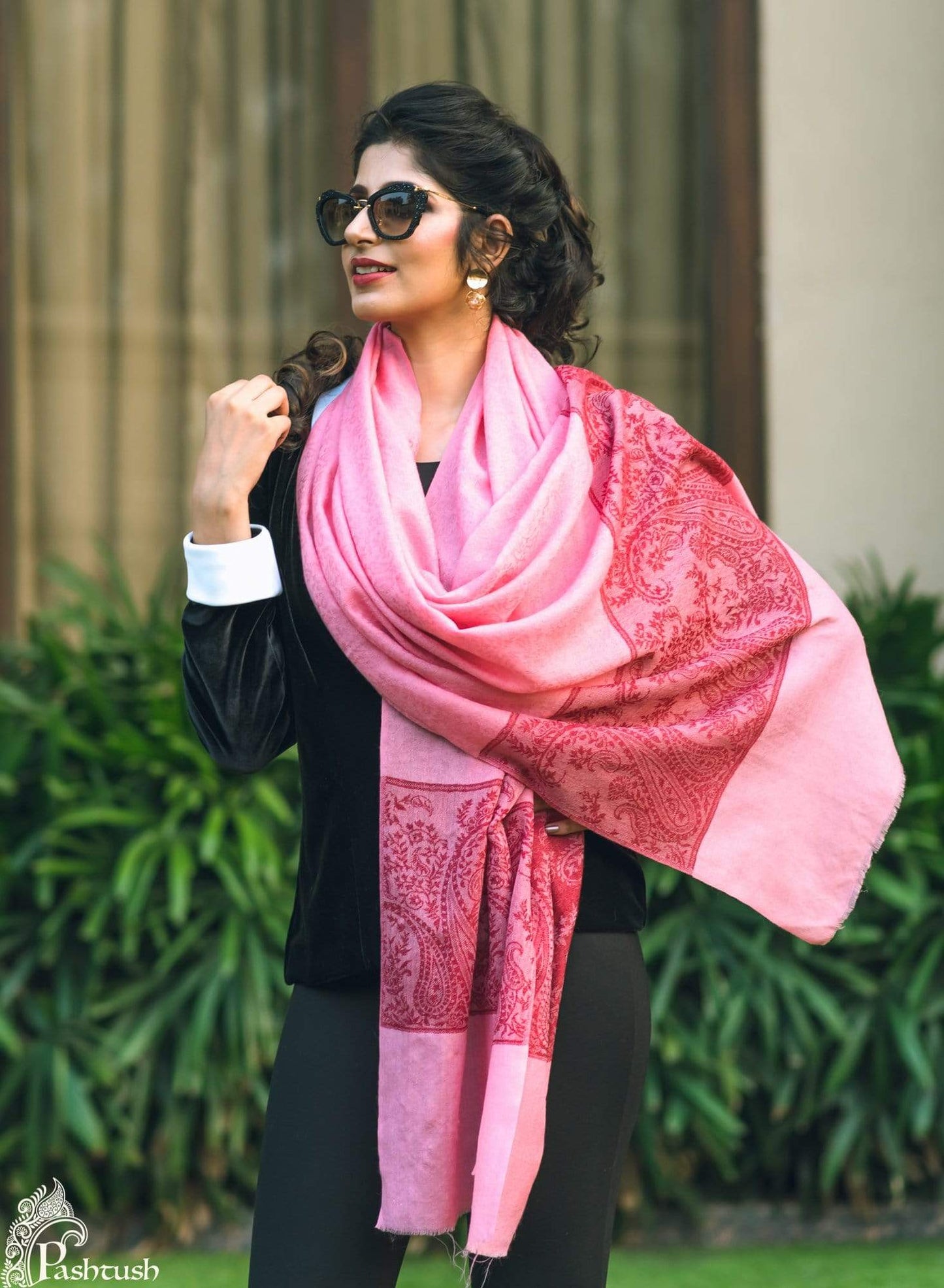 Pashtush Store Stole Pashtush Women's Reversible Stole, Chanting Paisley Weave Scarf, Pink