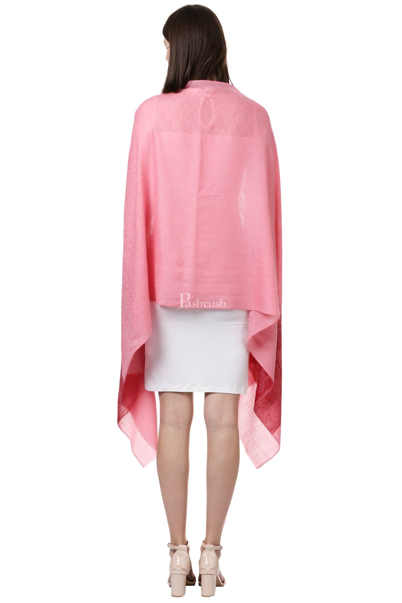 Pashtush India Womens Stoles and Scarves Scarf Pashtush Women'S Reversible Stole, Chanting Paisley Weave Scarf, Powder Pink