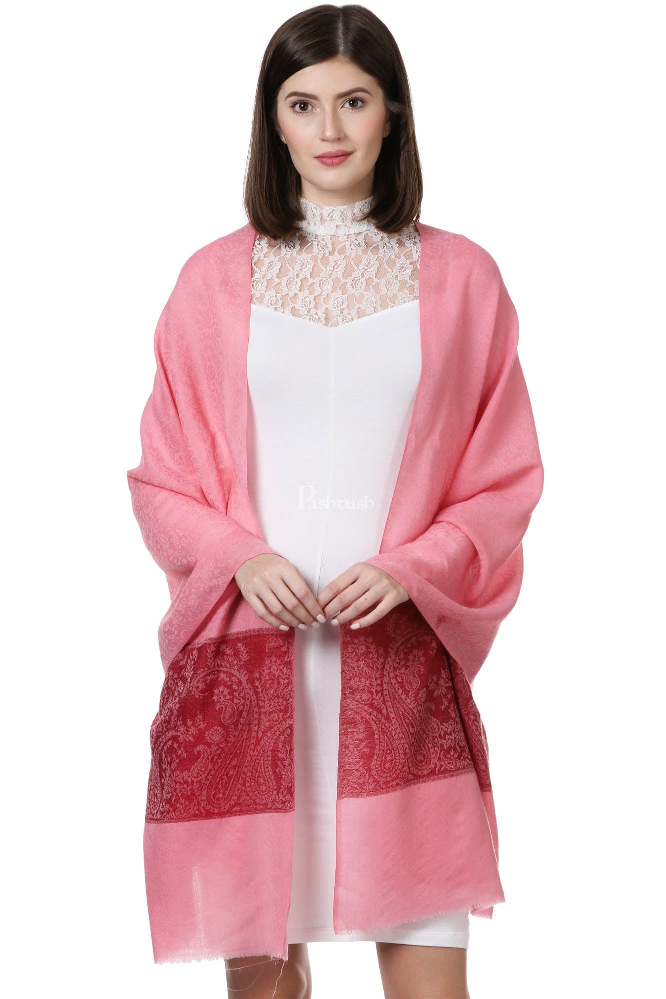 Pashtush India Womens Stoles and Scarves Scarf Pashtush Women'S Reversible Stole, Chanting Paisley Weave Scarf, Powder Pink