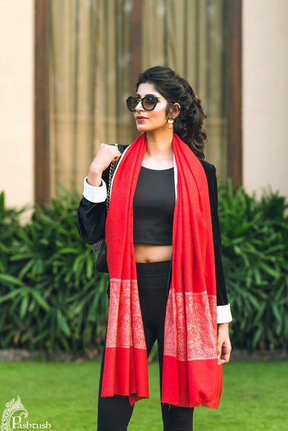 Pashtush Store Stole Pashtush Women's Reversible Stole, Chanting Paisley Weave Scarf, Red