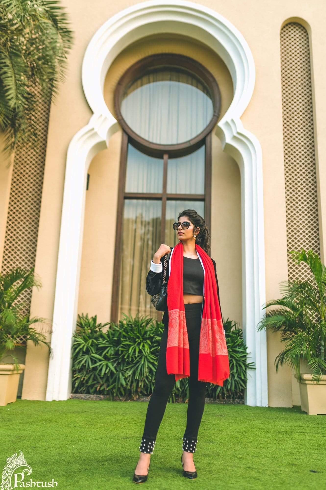 Pashtush Store Stole Pashtush Women's Reversible Stole, Chanting Paisley Weave Scarf, Red