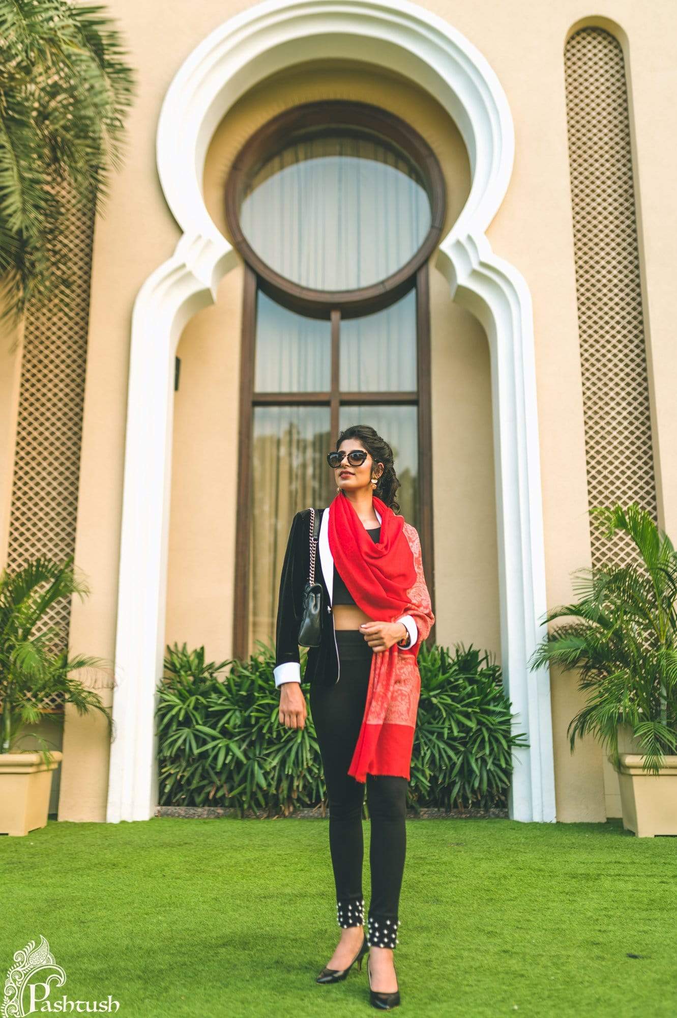 Pashtush Store Stole Pashtush Women's Reversible Stole, Chanting Paisley Weave Scarf, Red