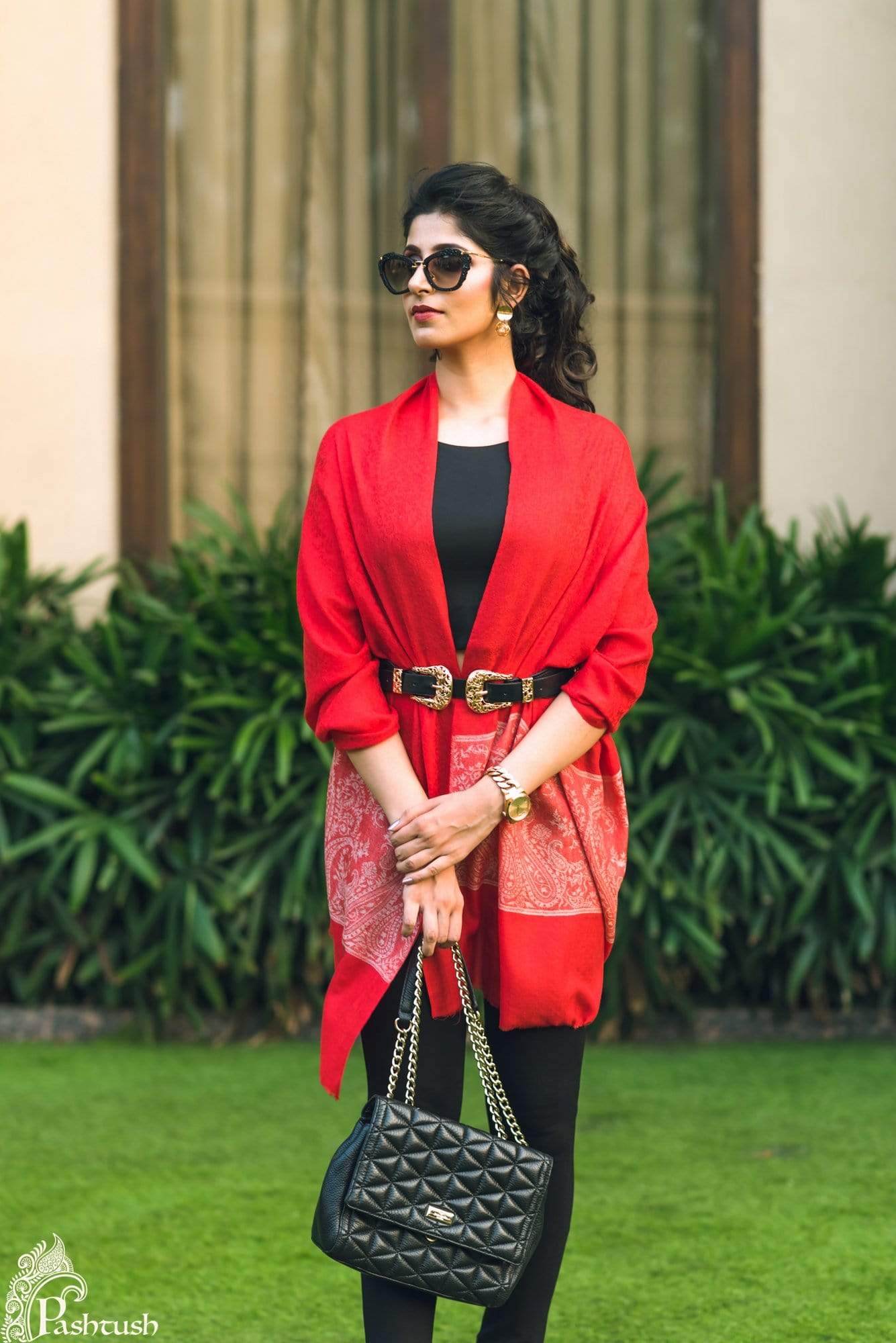 Pashtush Store Stole Pashtush Women's Reversible Stole, Chanting Paisley Weave Scarf, Red