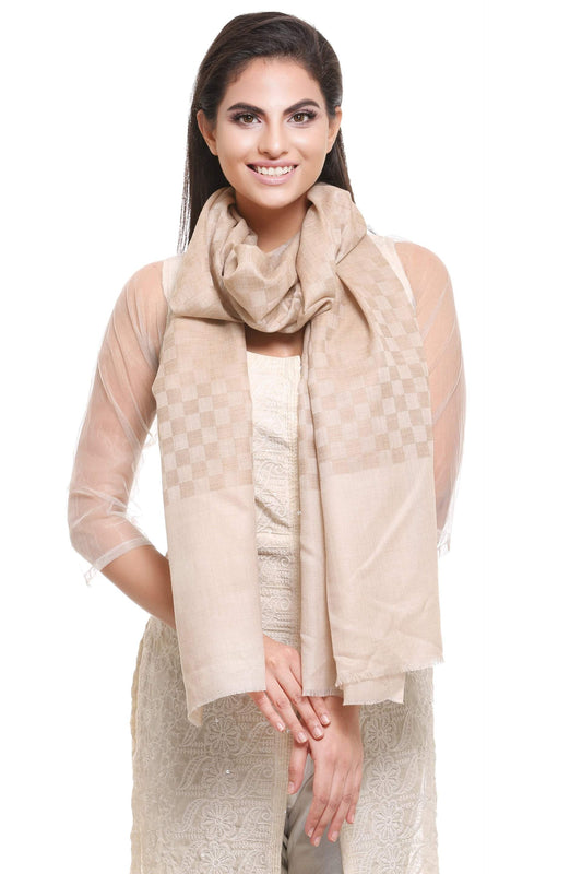 Pashtush India 70x200 Pashtush Women's Reversible Stole, checkered design (beige)