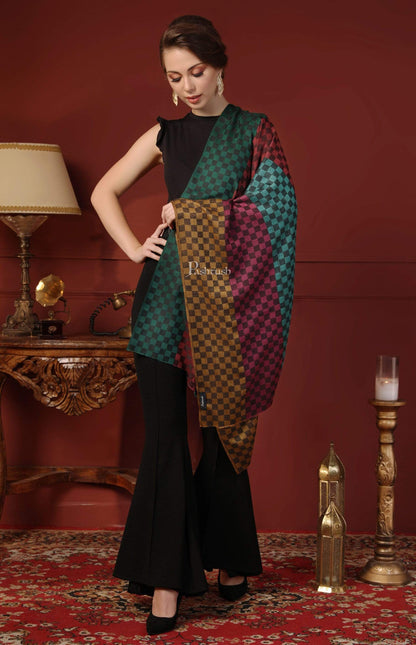 Pashtush India 70x200 Pashtush Women's Reversible Stole, checkered design Multi coloured