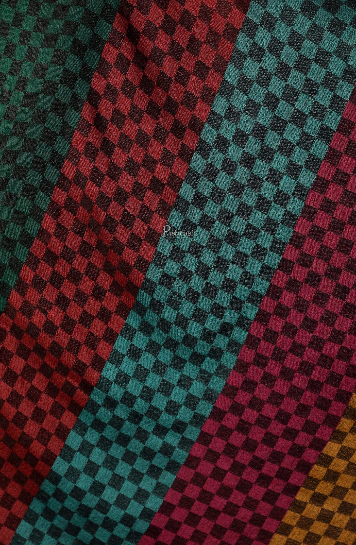Pashtush India 70x200 Pashtush Women's Reversible Stole, checkered design Multi coloured