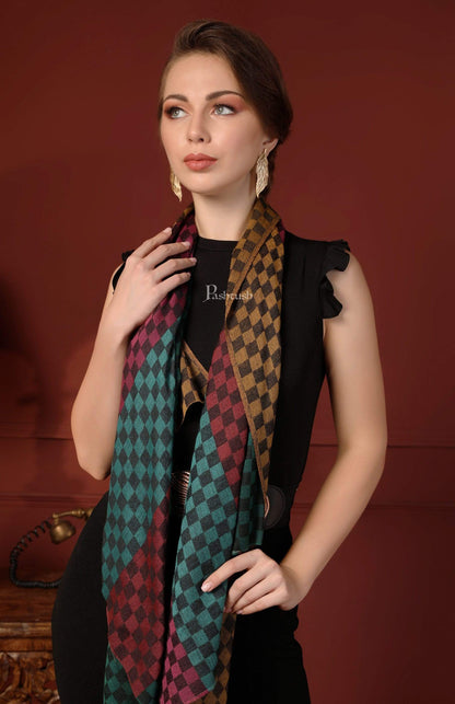 Pashtush India 70x200 Pashtush Women's Reversible Stole, checkered design Multi coloured