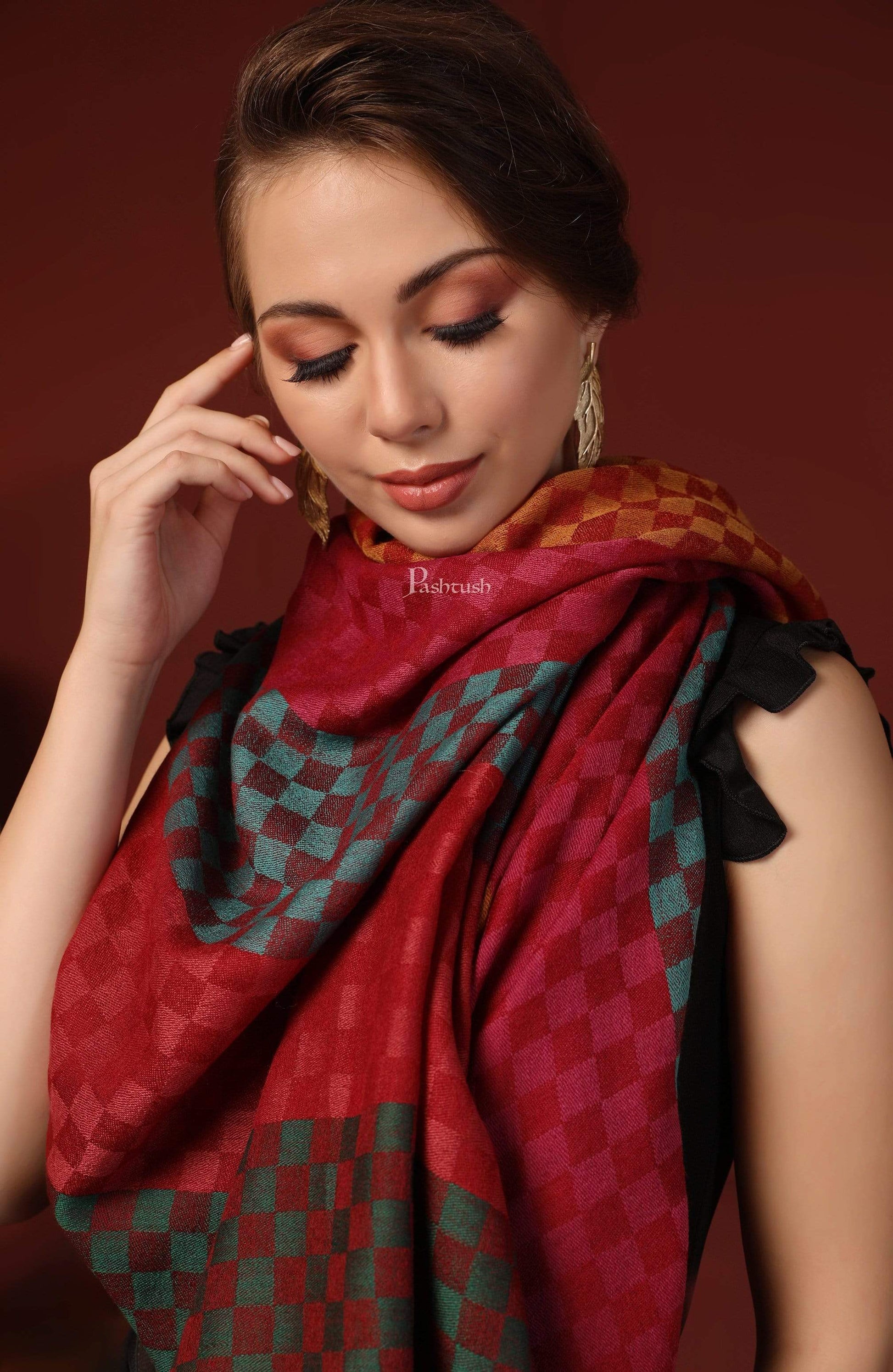 Pashtush India 70x200 Pashtush Women's Reversible Stole, checkered design Multi coloured