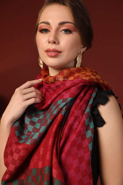 Pashtush India 70x200 Pashtush Women's Reversible Stole, checkered design Multi coloured