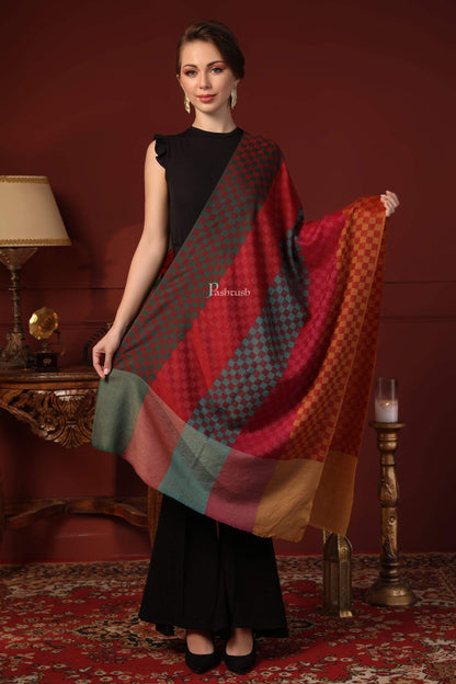 Pashtush India 70x200 Pashtush Women's Reversible Stole, checkered design Multi coloured