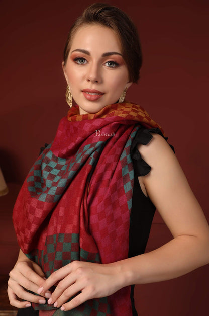 Pashtush India 70x200 Pashtush Women's Reversible Stole, checkered design Multi coloured