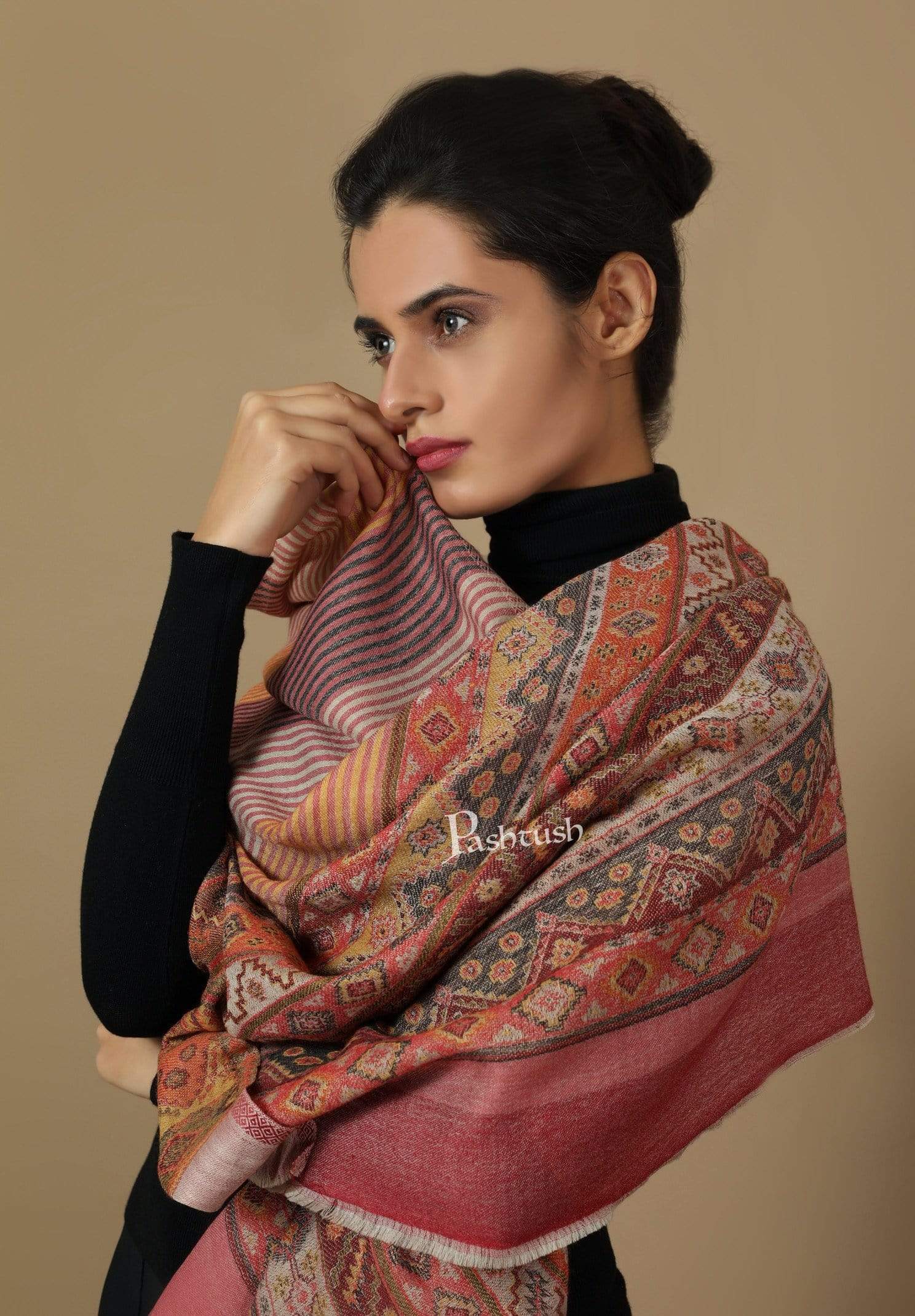 Pashtush India 70x200 Pashtush Women's Reversible Stole, Kullu Weave Scarf