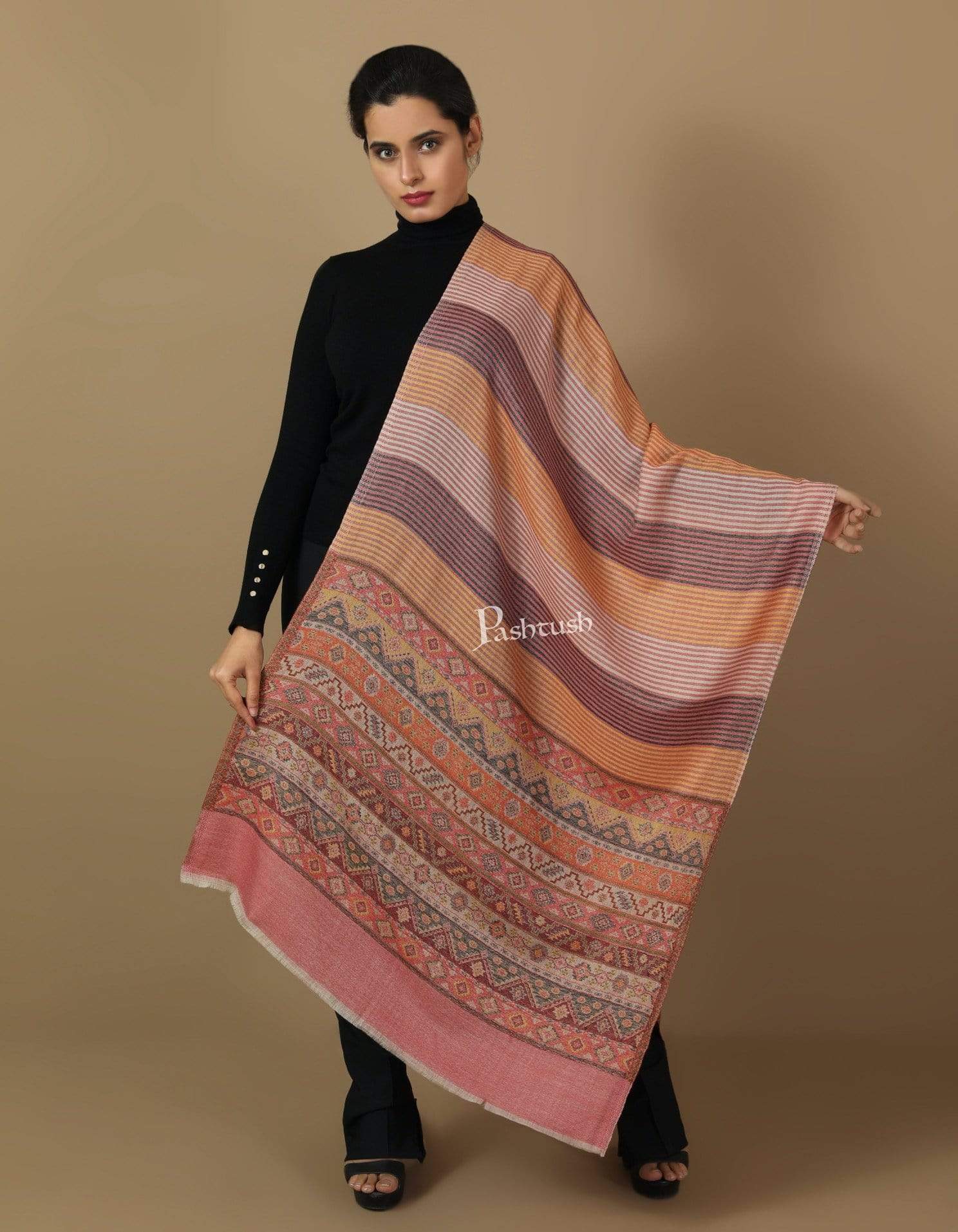 Pashtush India 70x200 Pashtush Women's Reversible Stole, Kullu Weave Scarf