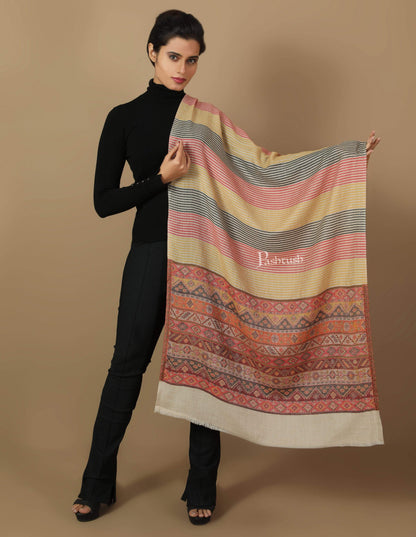Pashtush India 70x200 Pashtush Women's Reversible Stole, Kullu Weave Scarf, Beige