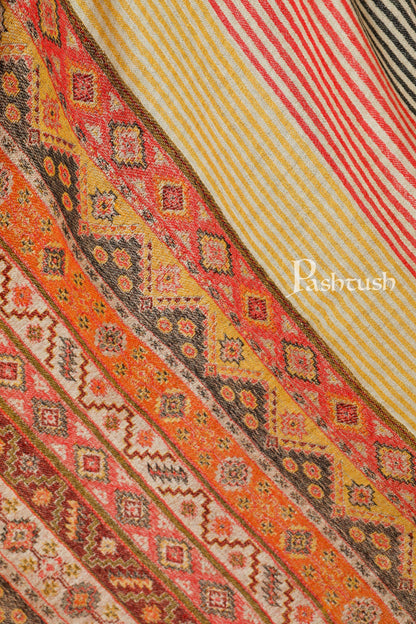 Pashtush India 70x200 Pashtush Women's Reversible Stole, Kullu Weave Scarf, Beige