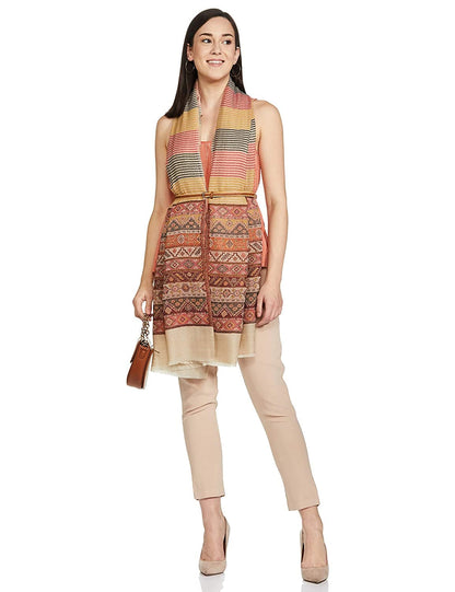 Pashtush India 70x200 Pashtush Women's Reversible Stole, Kullu Weave Scarf, Beige