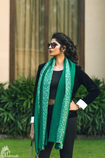 Pashtush India 70x200 Pashtush Women's Reversible Stole, Scarf with Stripes, Emerald Green