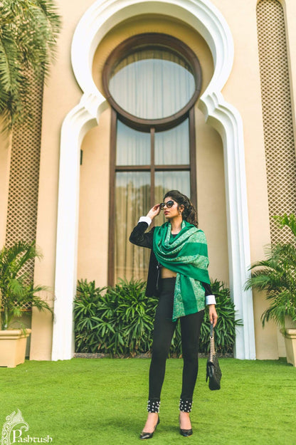 Pashtush India 70x200 Pashtush Women's Reversible Stole, Scarf with Stripes, Emerald Green