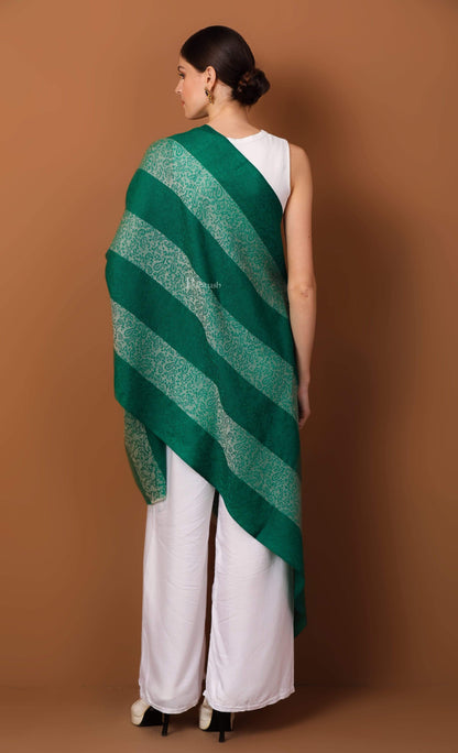 Pashtush India 70x200 Pashtush Women's Reversible Stole, Scarf with Stripes, Emerald Green