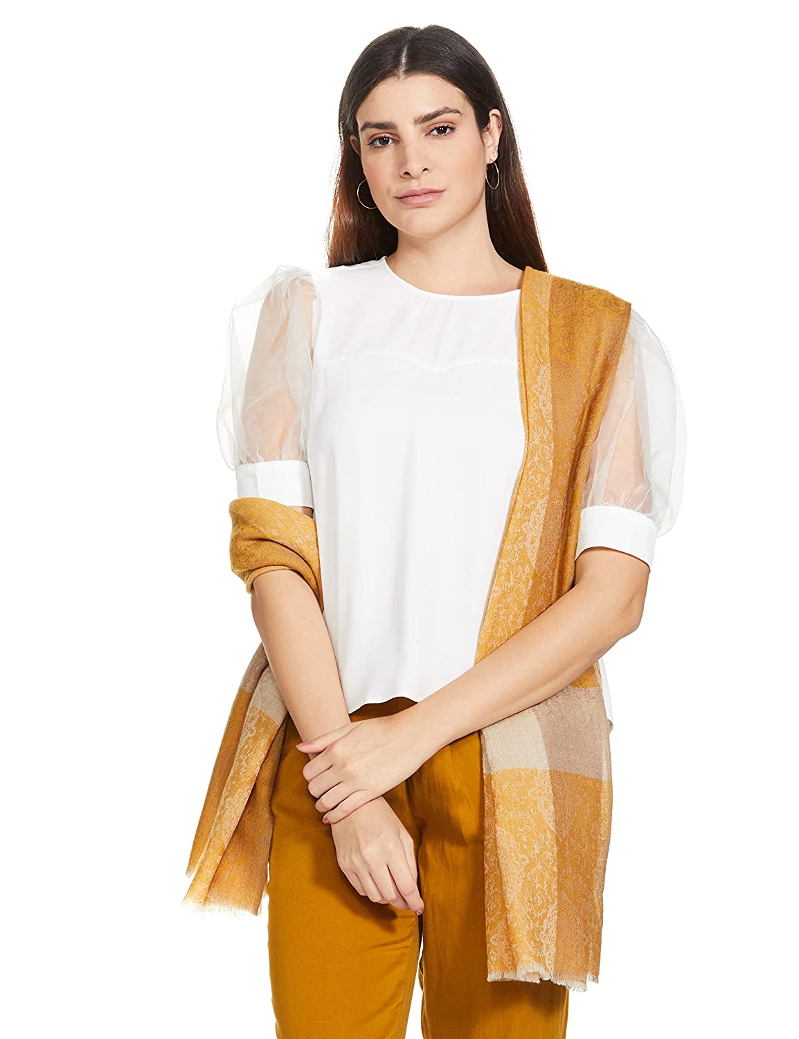 Pashtush India 70x200 Pashtush Women's Reversible Stole, With Paiseley Weave, Mustard