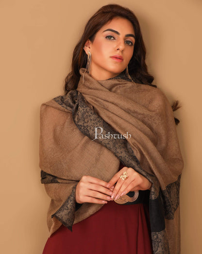 Pashtush India 70x200 Pashtush Women's Reversible Stole, with Paiseley weave, Neutral Beige and Black