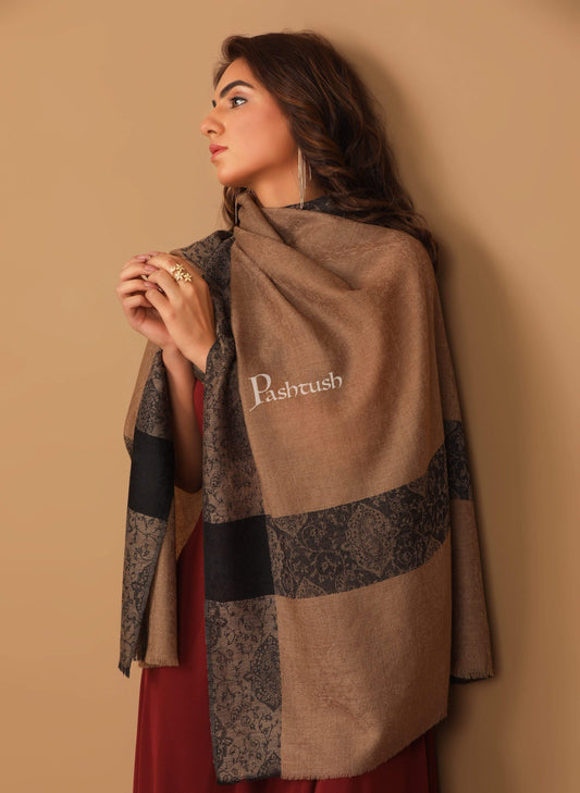 Pashtush India 70x200 Pashtush Women's Reversible Stole, with Paiseley weave, Neutral Beige and Black