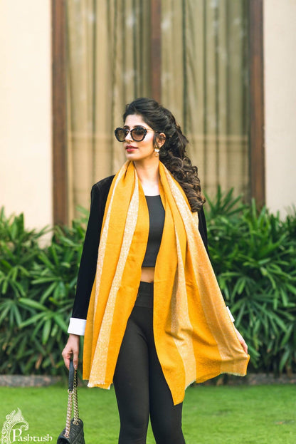 Pashtush India 70x200 Pashtush Women's Reversible Stole, with Stripes, Mustard and beige