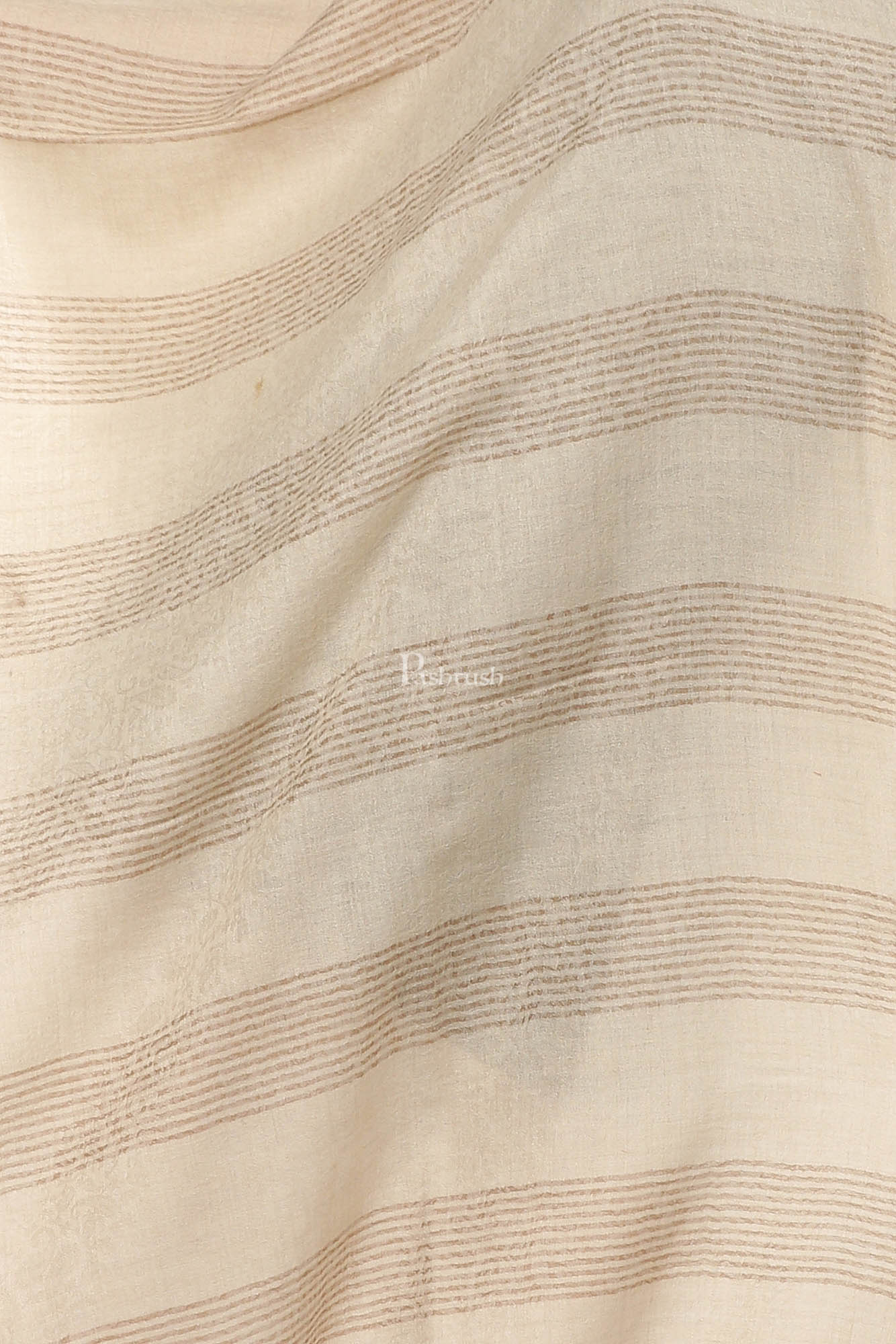 Pashtush India Womens Stoles and Scarves Scarf Pashtush Women'S Reversible Stole, With Stripes, Natural Wool, Subtle Beige