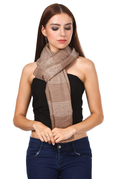 Pashtush India 70x200 Pashtush Women's Reversible Stole, with Stripes, Natural Wool, Taupe