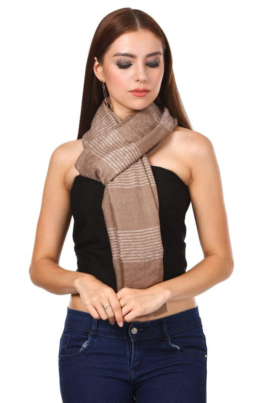 Pashtush India 70x200 Pashtush Women's Reversible Stole, with Stripes, Natural Wool, Taupe