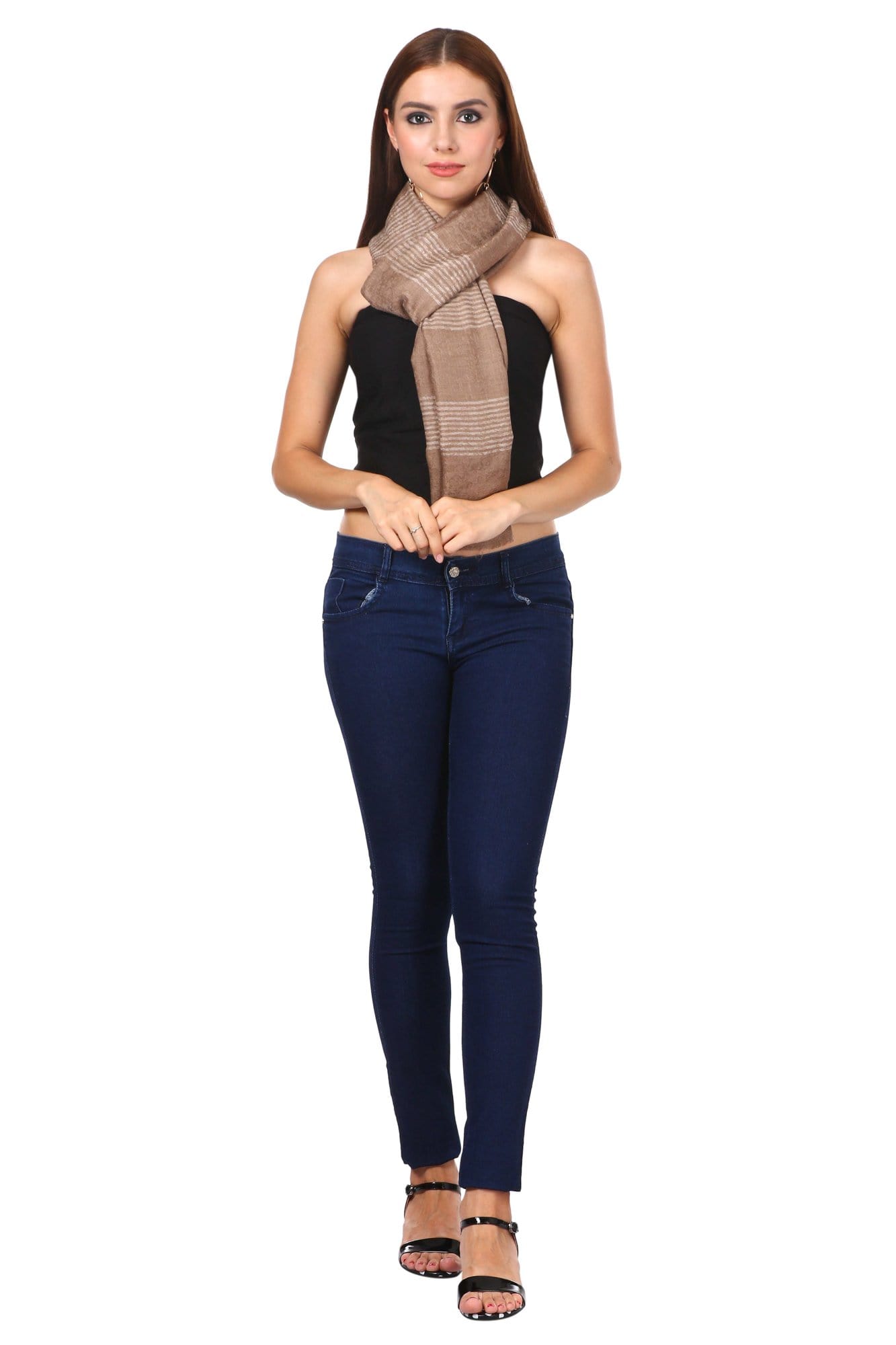 Pashtush India 70x200 Pashtush Women's Reversible Stole, with Stripes, Natural Wool, Taupe