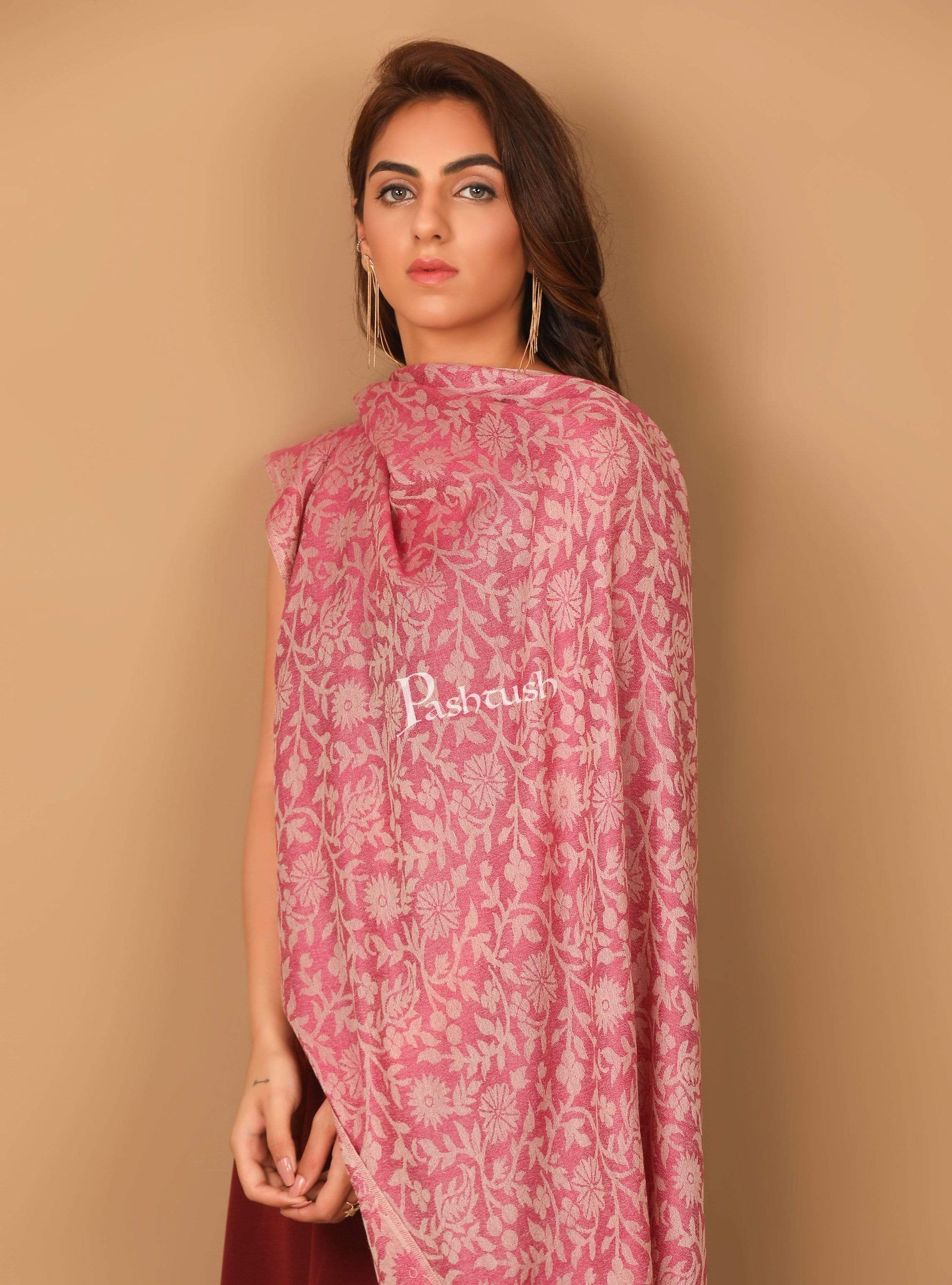 Pashtush Shawl Store Stole Pashtush Women's Wool Self Reversible Scarf Floral Jacquard Design, Silk-Wool