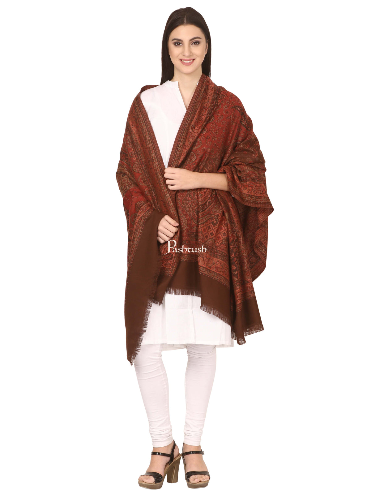 Pashtush India Womens Shawls Pashtush Women'S Shawl, Faux Pashmina Design, Coffee