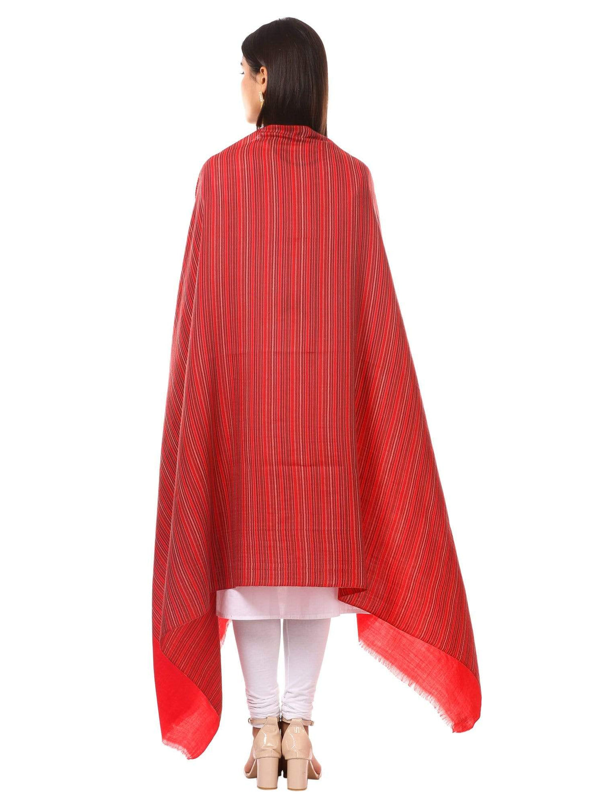 Pashtush Women'S Shawl, Fine Wool, Striped Design, Faux Pashmina, Soft And Warm, Deep Red