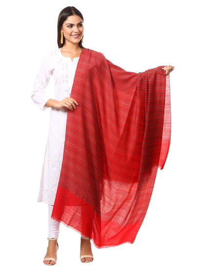 Pashtush Women'S Shawl, Fine Wool, Striped Design, Faux Pashmina, Soft And Warm, Deep Red