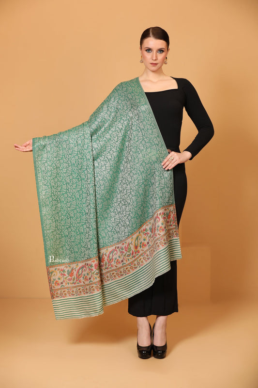 Pashtush India Womens Shawls Pashtush Women's Shawl, Soft and Warm, Lightweight Wool, Ethnic Palla, Emerald Green