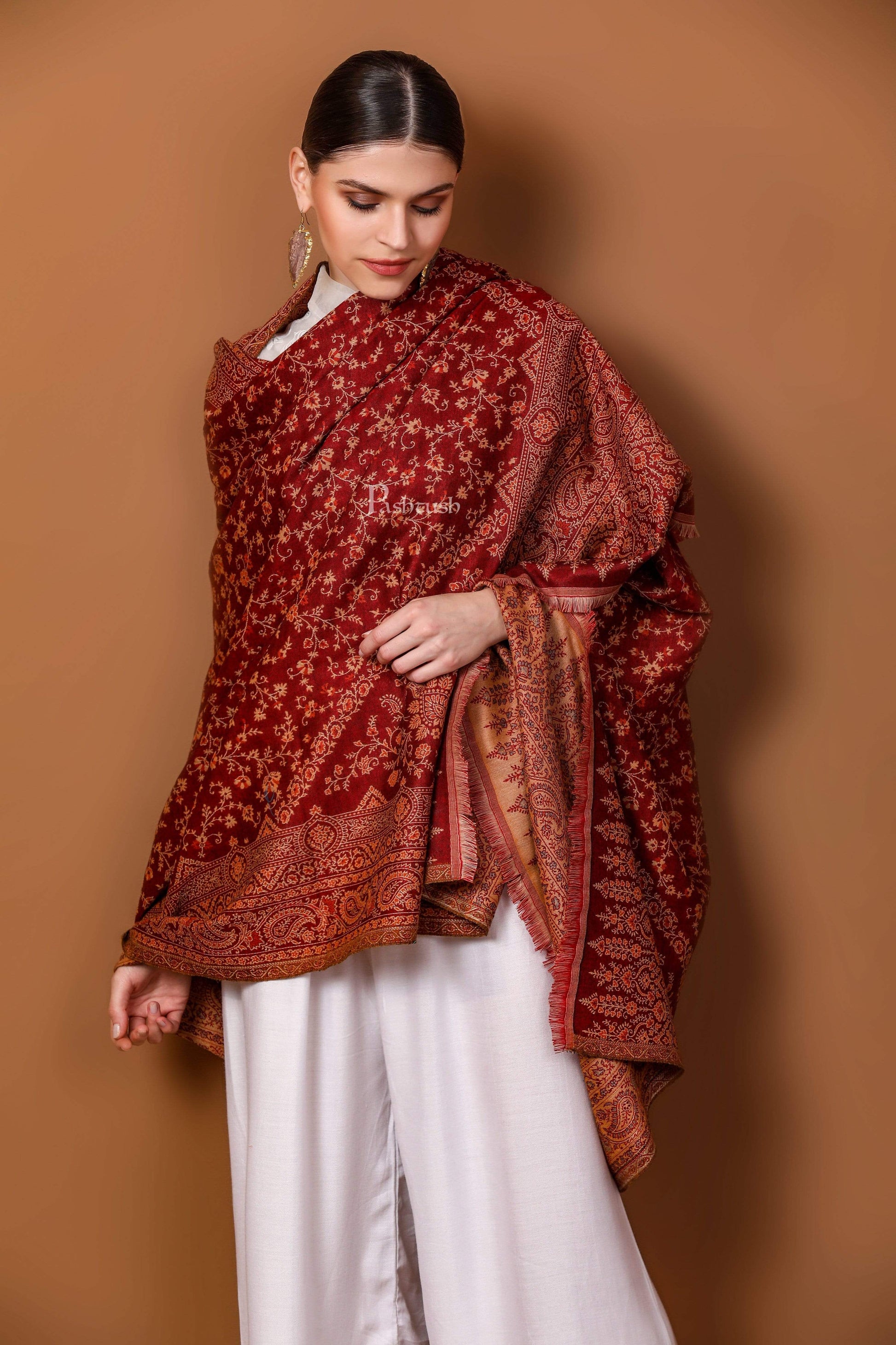 Pashtush India 100x200 Pashtush Women's Shawl, Warm and soft, Faux Pashmina Design, Maroon