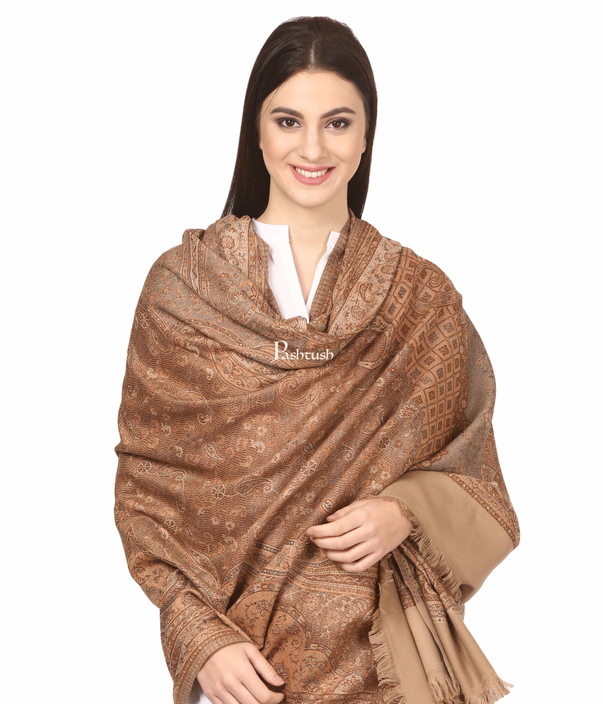 Pashtush India Womens Shawls Pashtush Women'S Shawl, Warm And Soft, Faux Pashmina Design, Taupe