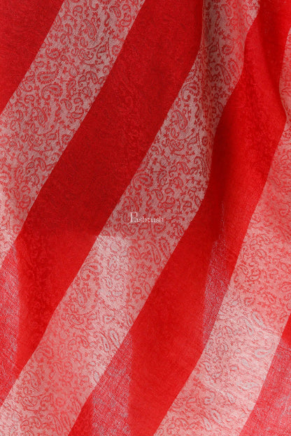 Pashtush India Womens Stoles and Scarves Scarf Pashtush Women'S Silk-Fine Wool Feel Reversible Stole, Striped Scarf, Scarlet Red