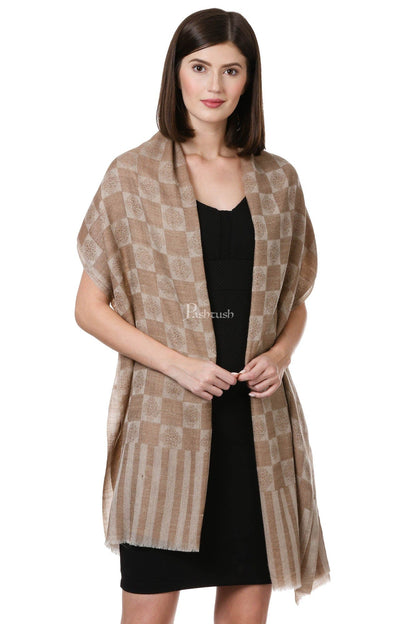 Pashtush India Womens Stoles and Scarves Scarf Pashtush Women'S Silk-Fine Wool Reversible Stole, Dark Beige