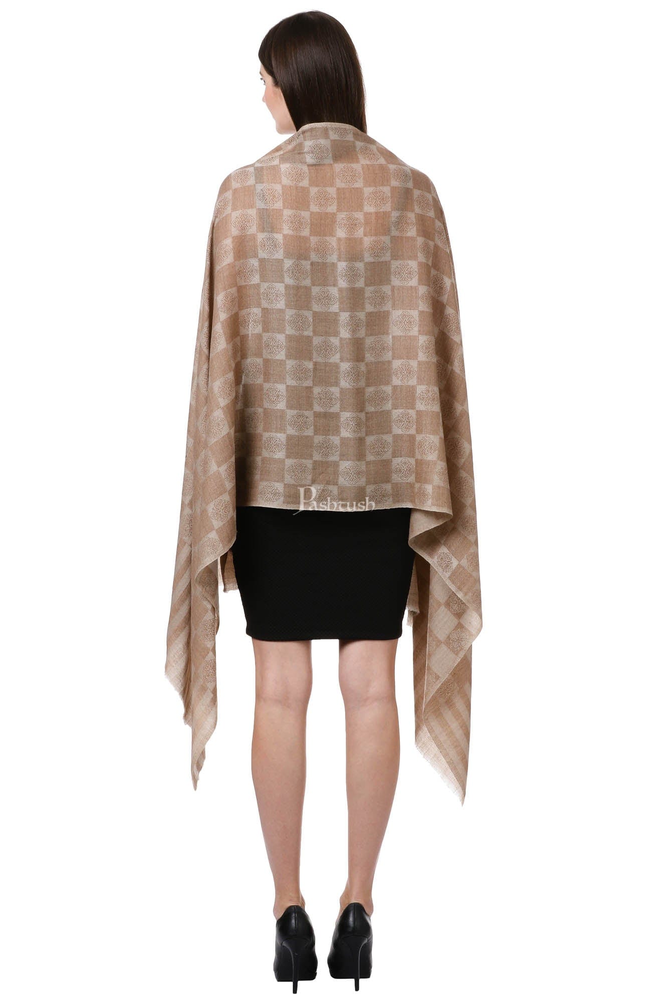 Pashtush India Womens Stoles and Scarves Scarf Pashtush Women'S Silk-Fine Wool Reversible Stole, Dark Beige