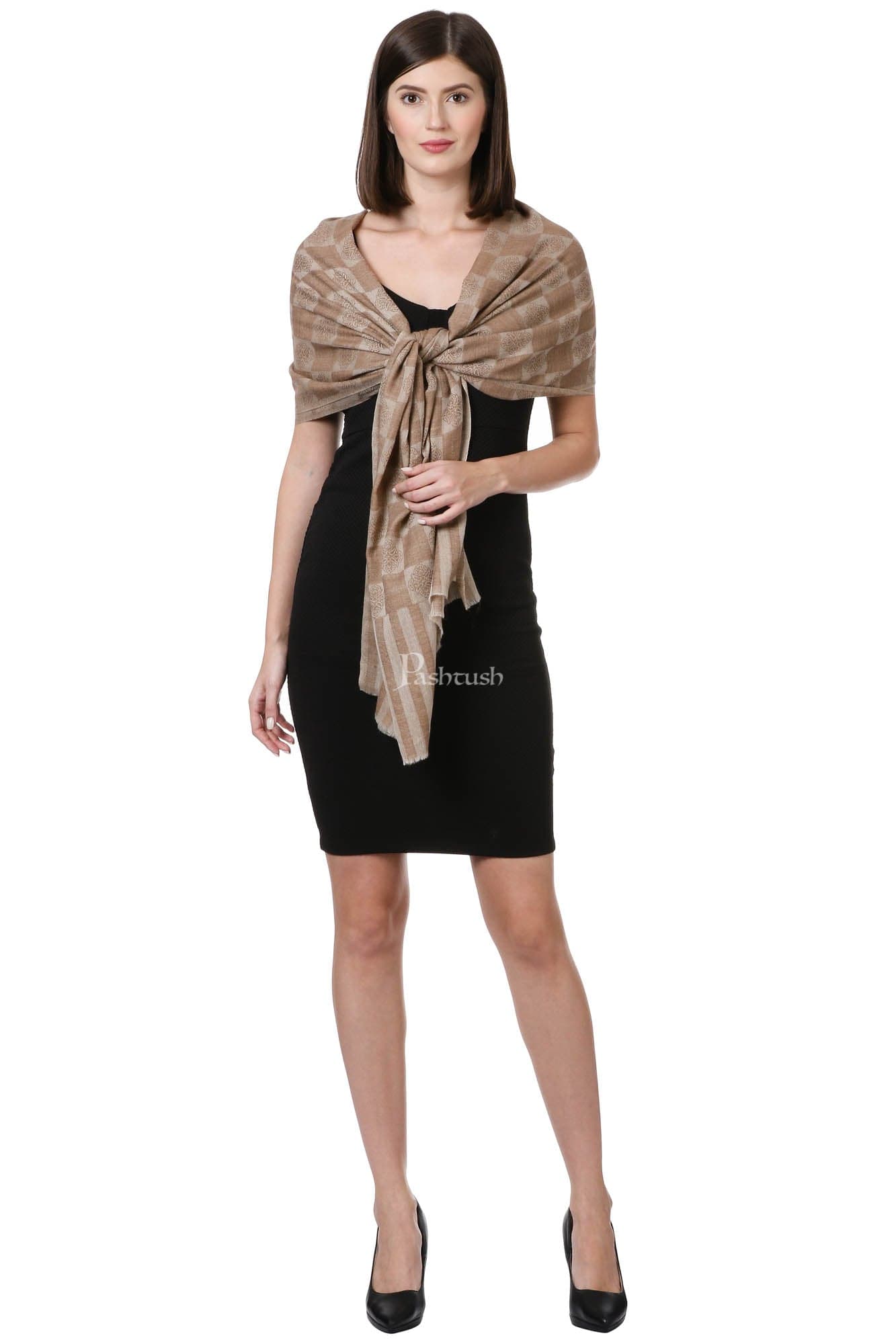 Pashtush India Womens Stoles and Scarves Scarf Pashtush Women'S Silk-Fine Wool Reversible Stole, Dark Beige