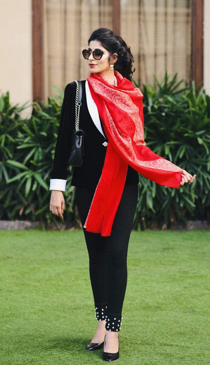 Pashtush Women'S Silk-Fine Wool Reversible Stole Red
