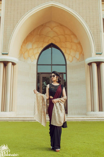 Pashtush India 70x200 Pashtush Women's Silk-Pashmina Reversible Stole, Dark Beige